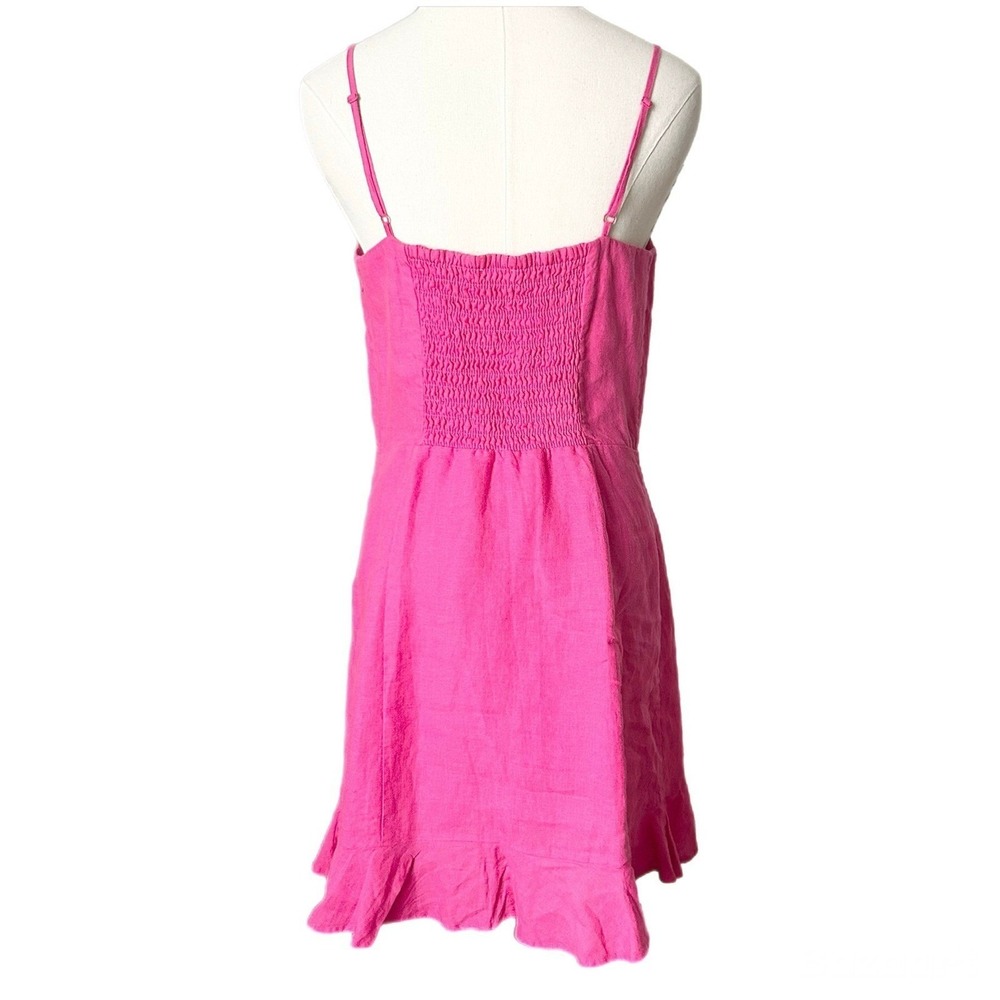 & Other Stories Hot Pink Linen Ruffle Mini Dress Smocked Back Size EUR 42 US 10 - Picture 4 of 6